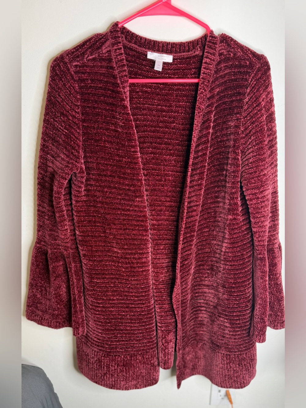 LC Lauren Conrad Burgundy Chenille Open Cardigan